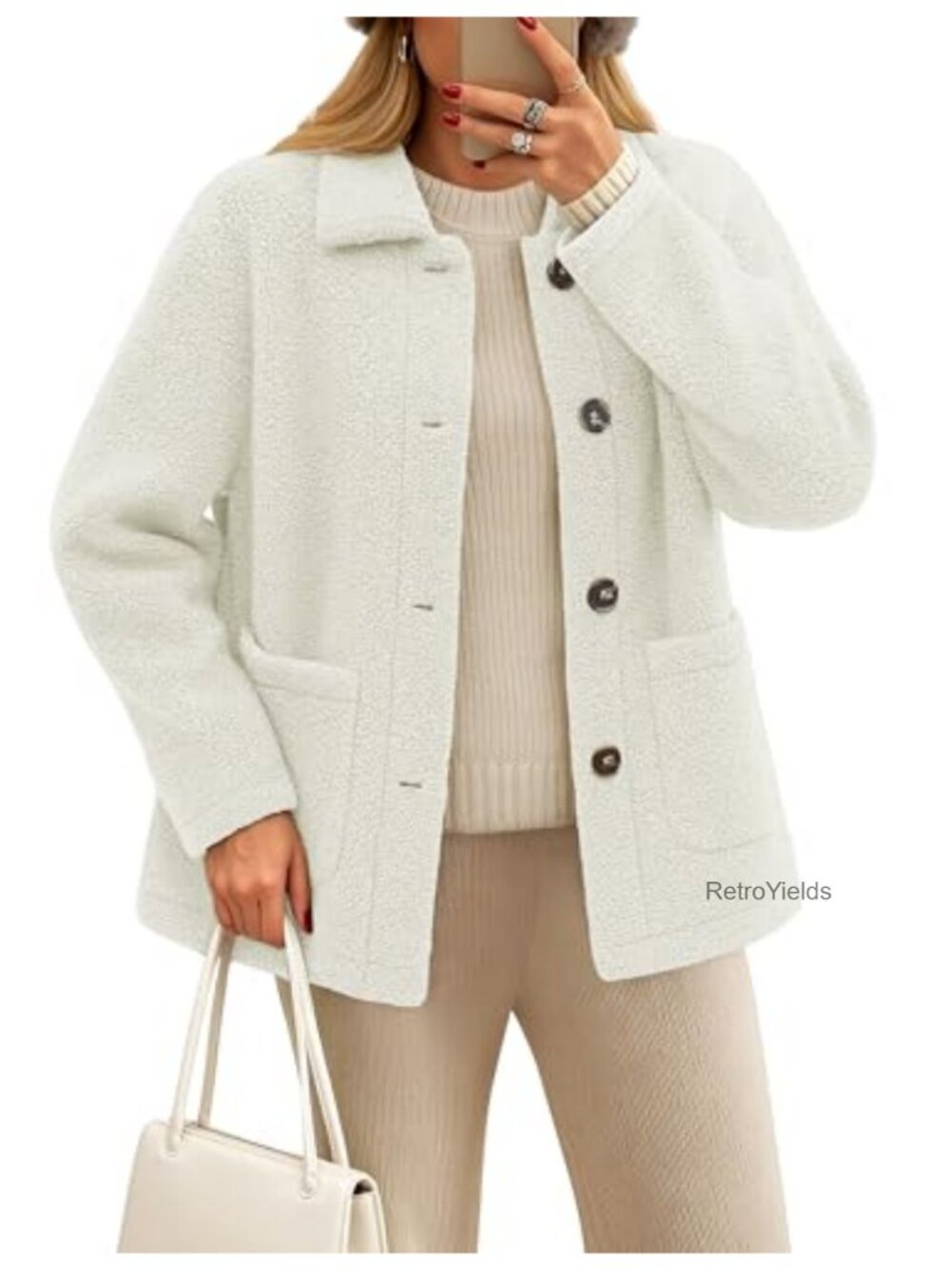 Womens Fleece Jacket Button Down Sherpa Teddy Coat Fuzzy Outerwear